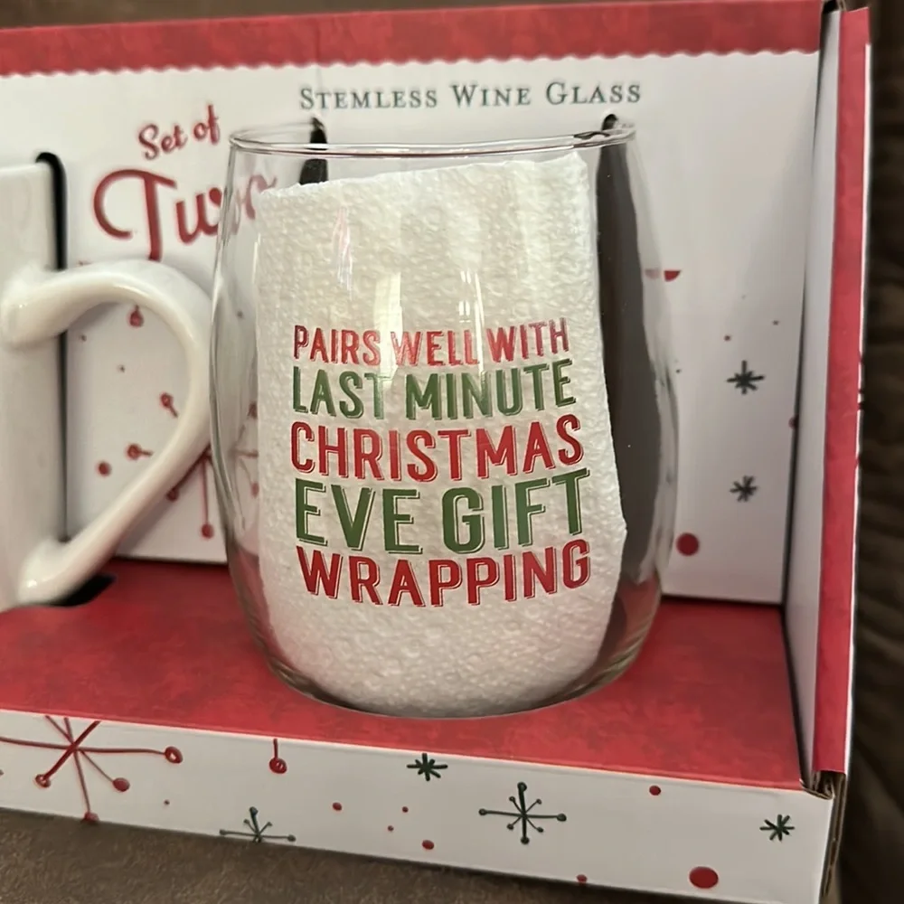 Mom Christmas coffee mug  and stemless wine glass gift set
